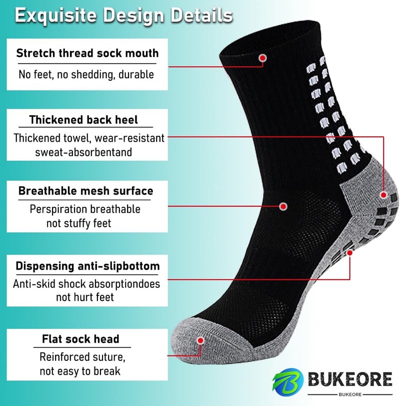 BUKEORE 2 Set Anti-Slip Grip Soccer Socks with Shin Guard Sleeves, Sports Athletic Socks for Men Women - Image 3